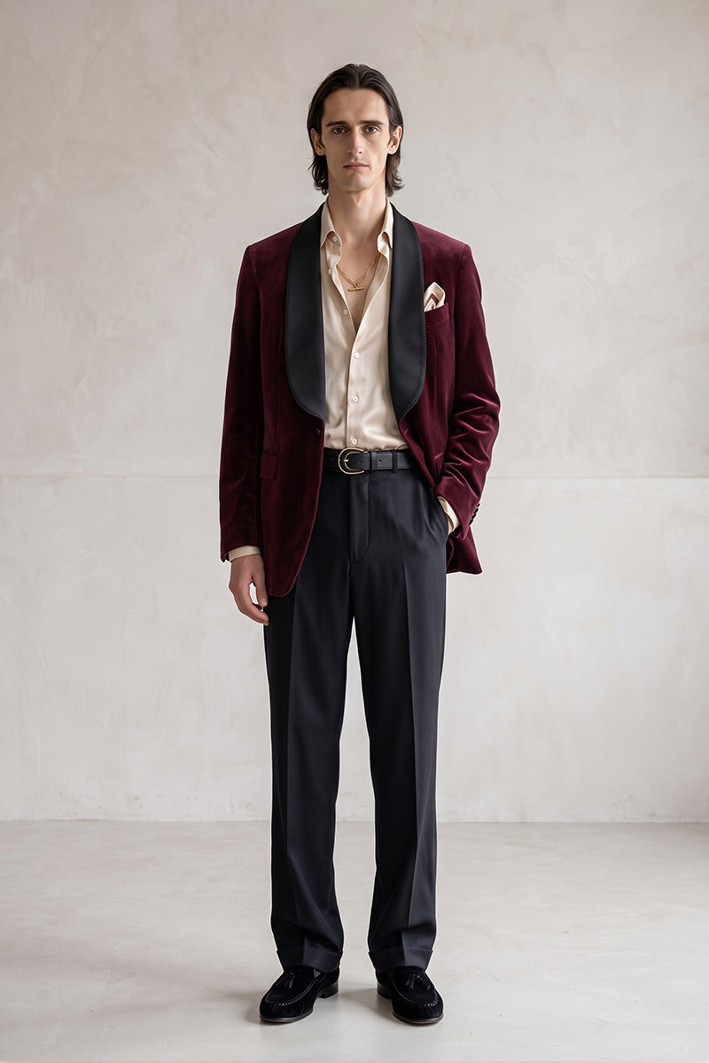 Burgundy 82% Velvet Suits