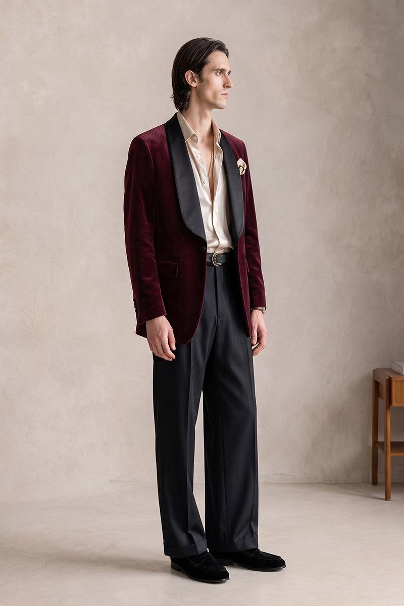 Burgundy 82% Velvet Suits