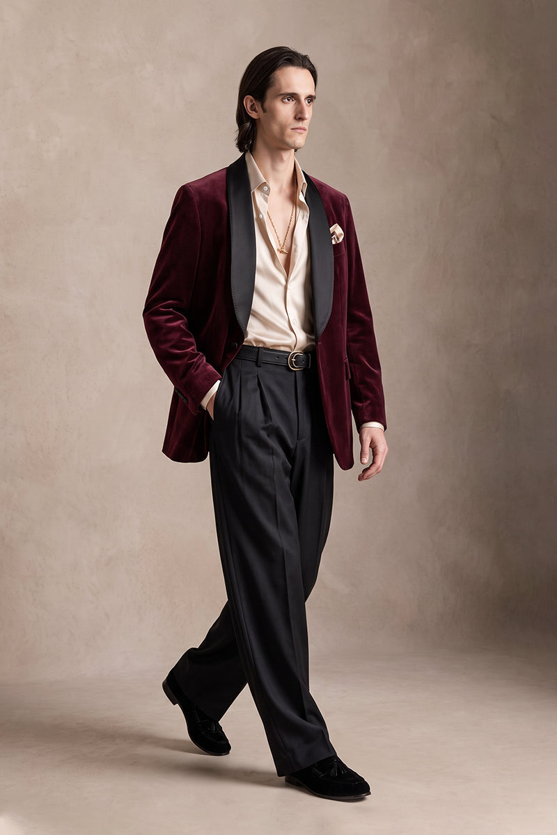 Burgundy 82% Velvet Suits