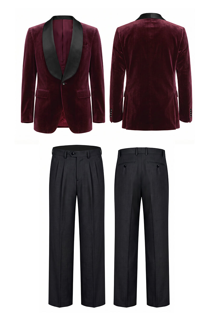 Burgundy 82% Velvet Suits