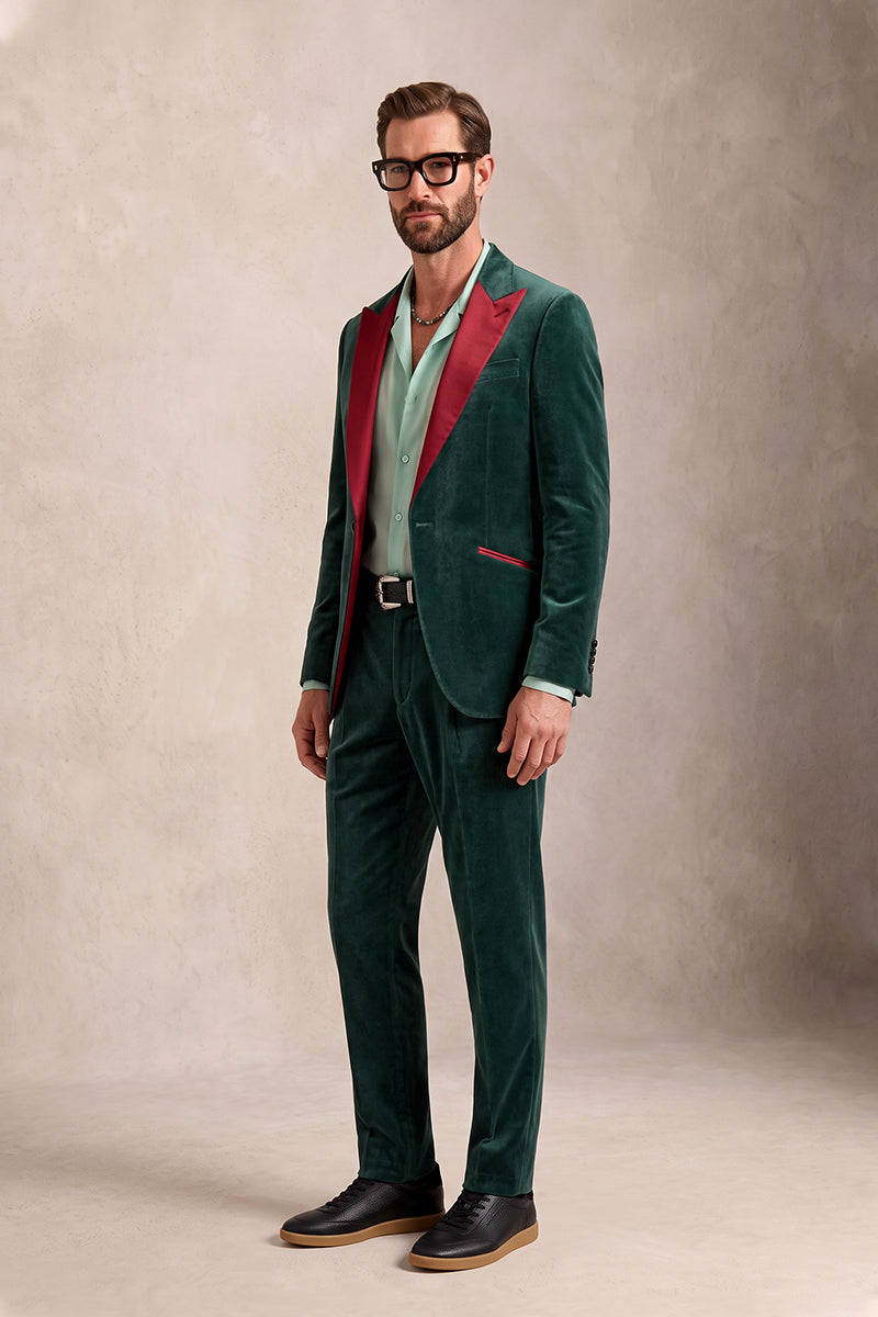 Emerald Green 100% Velvet Suits