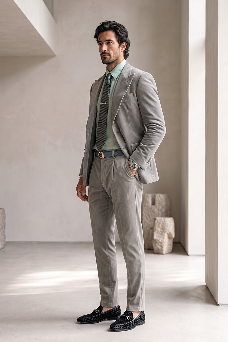 Gray 100% Velvet Suits