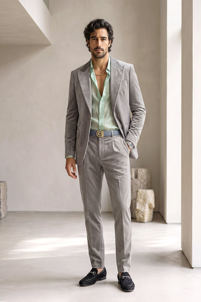 Gray 100% Velvet Suits