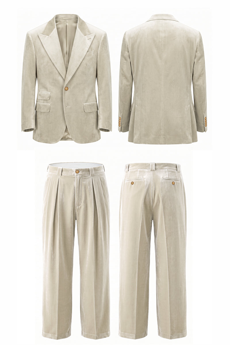 Beige 100% Velvet Suits
