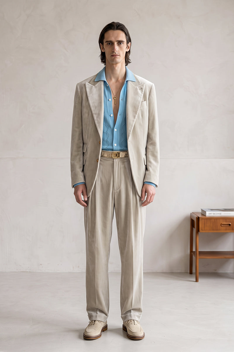 Beige 100% Velvet Suits