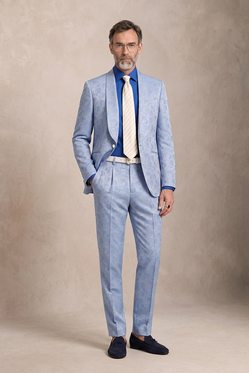 Blue 82% Jacquard Suits