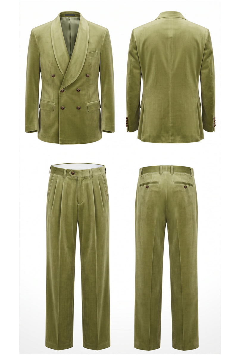Olive Green 100% Velvet Suits