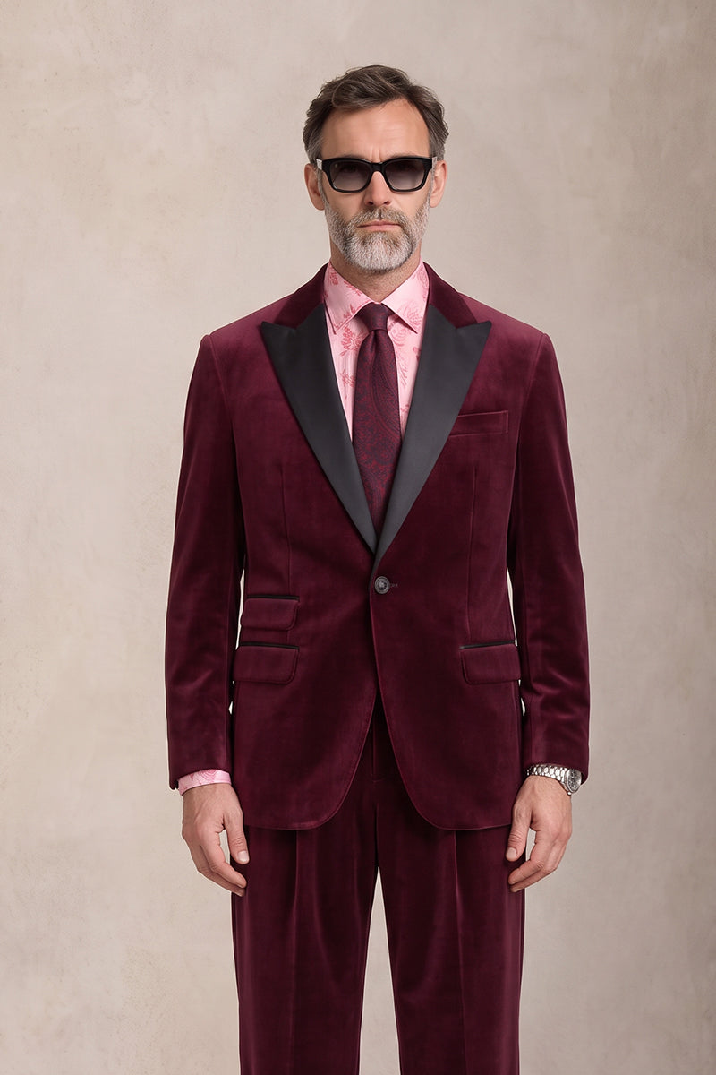 Burgundy 100% Velvet Suits