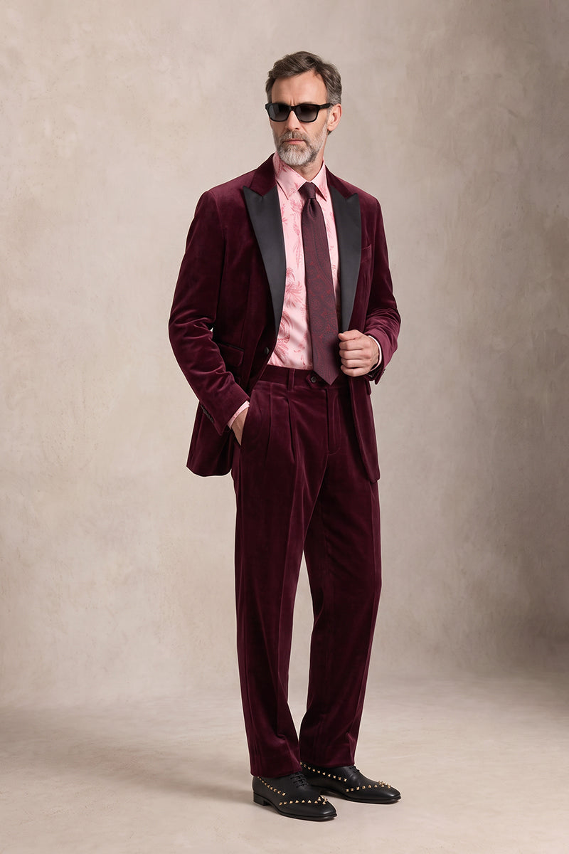 Burgundy 100% Velvet Suits