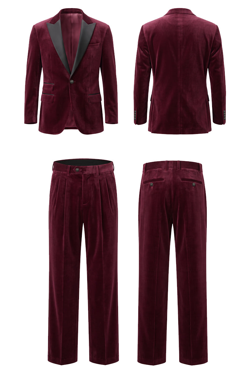 Burgundy 100% Velvet Suits