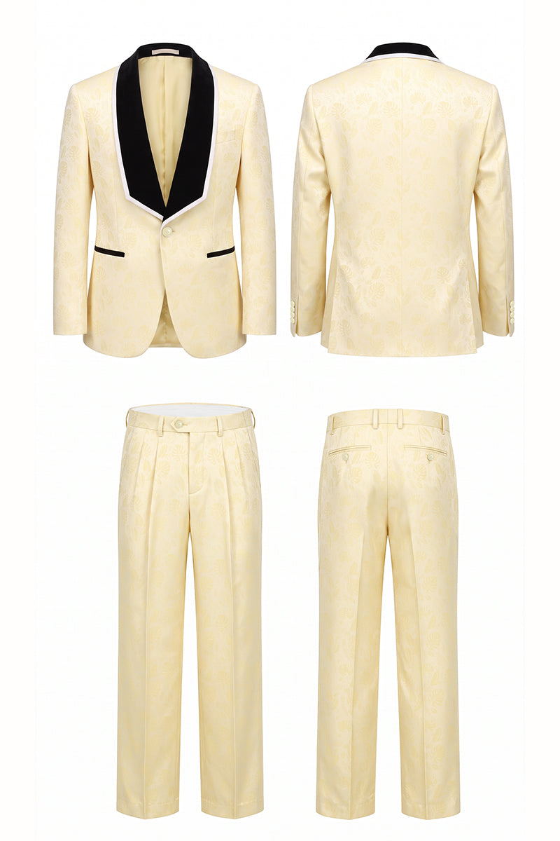 Light Yellow 82% Jacquard Suits