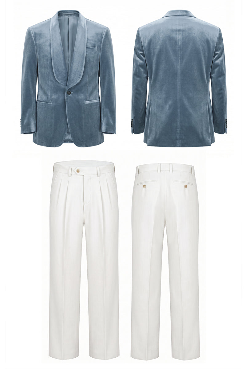 Dusty Blue 100% Velvet Suits