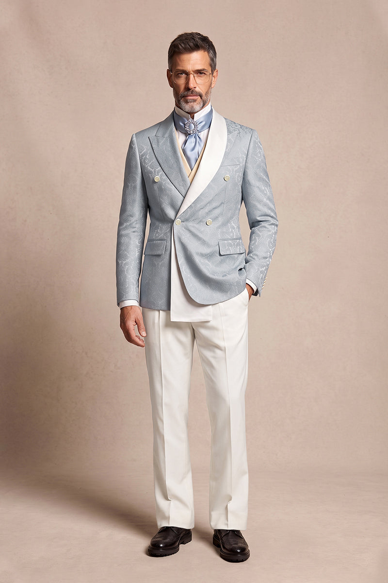 Gray Blue 82% Jacquard Suits