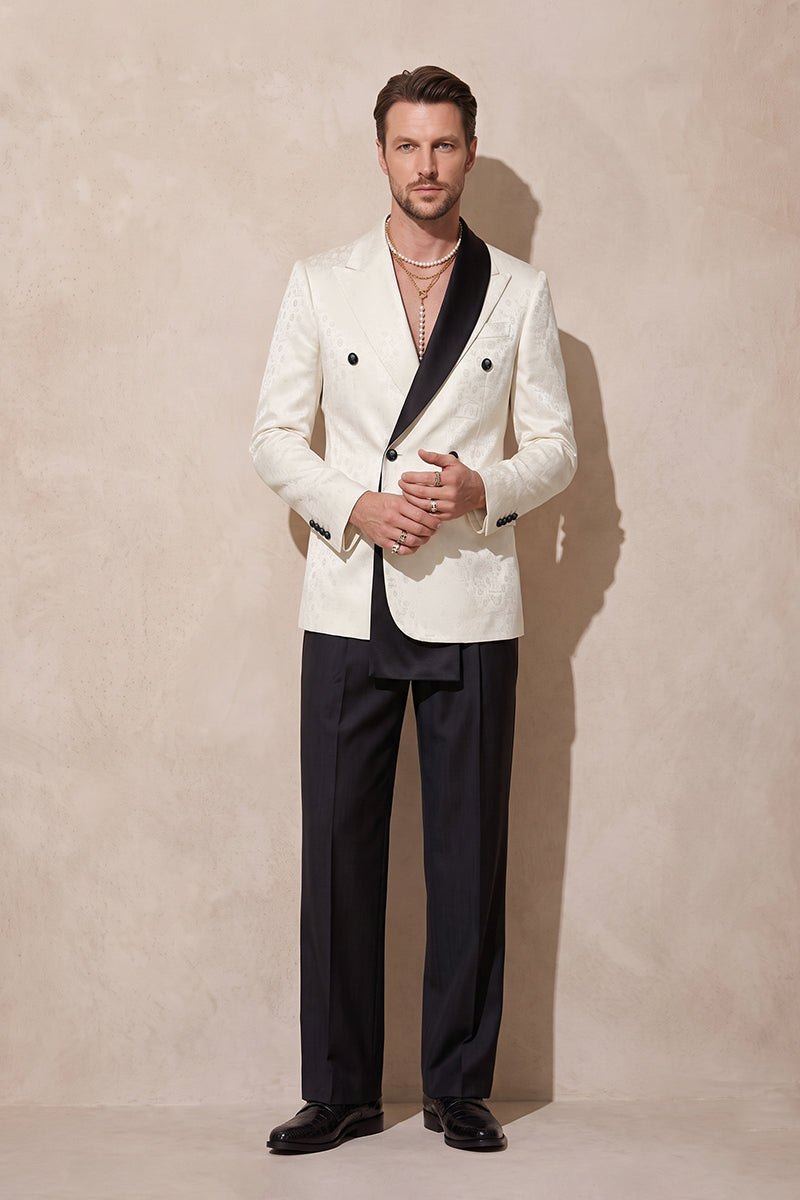 White 82% Jacquard Suits