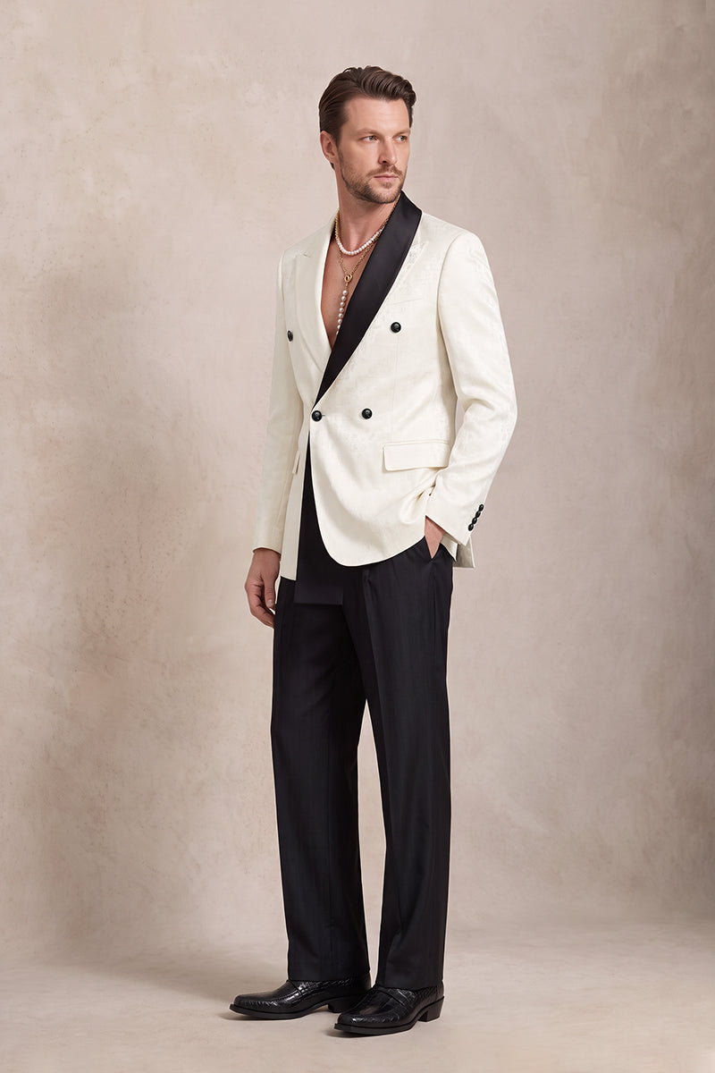 White 82% Jacquard Suits