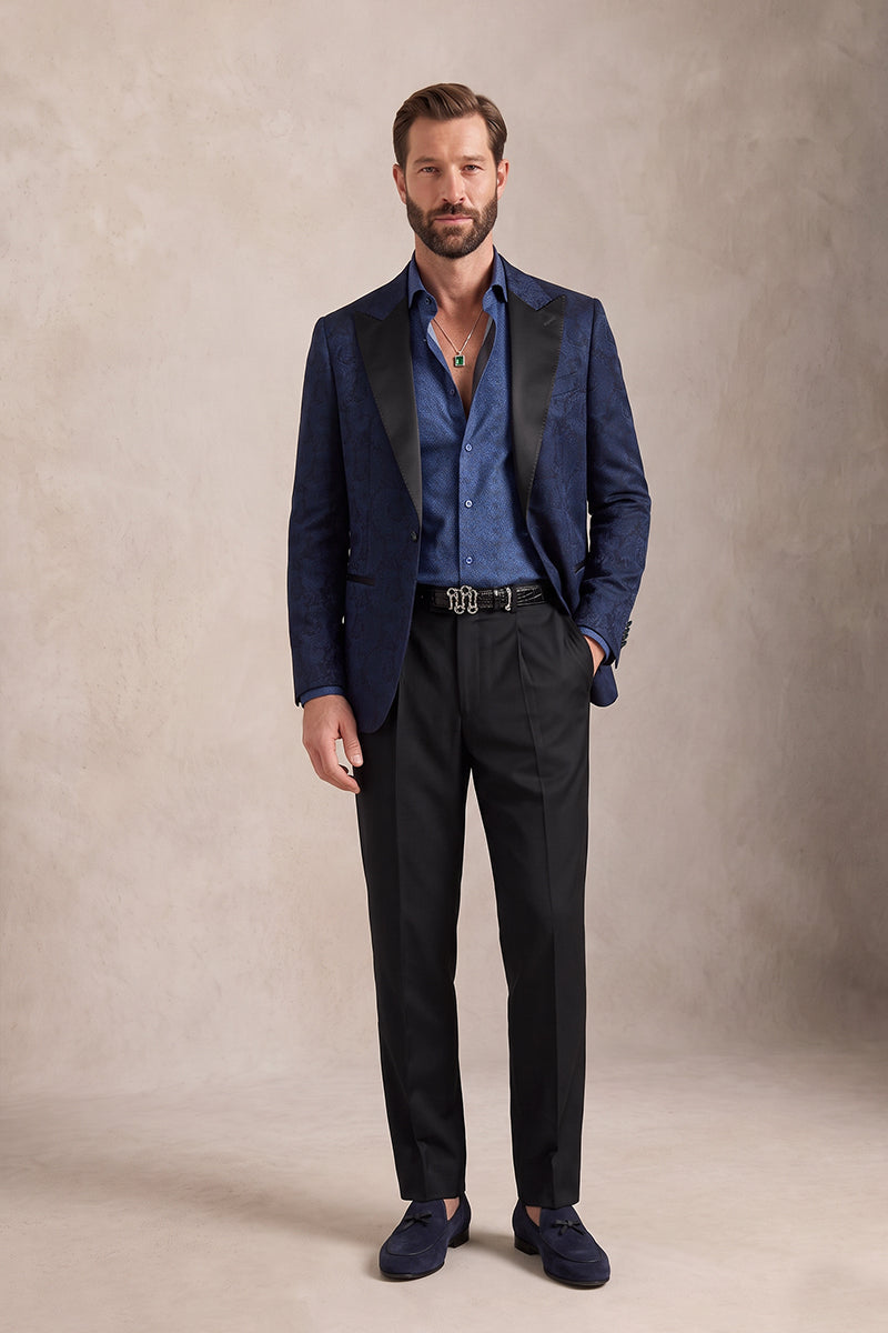Navy Blue 82% Jacquard Suits