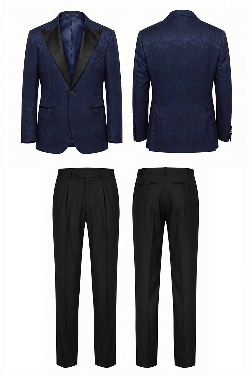 Navy Blue 82% Jacquard Suits