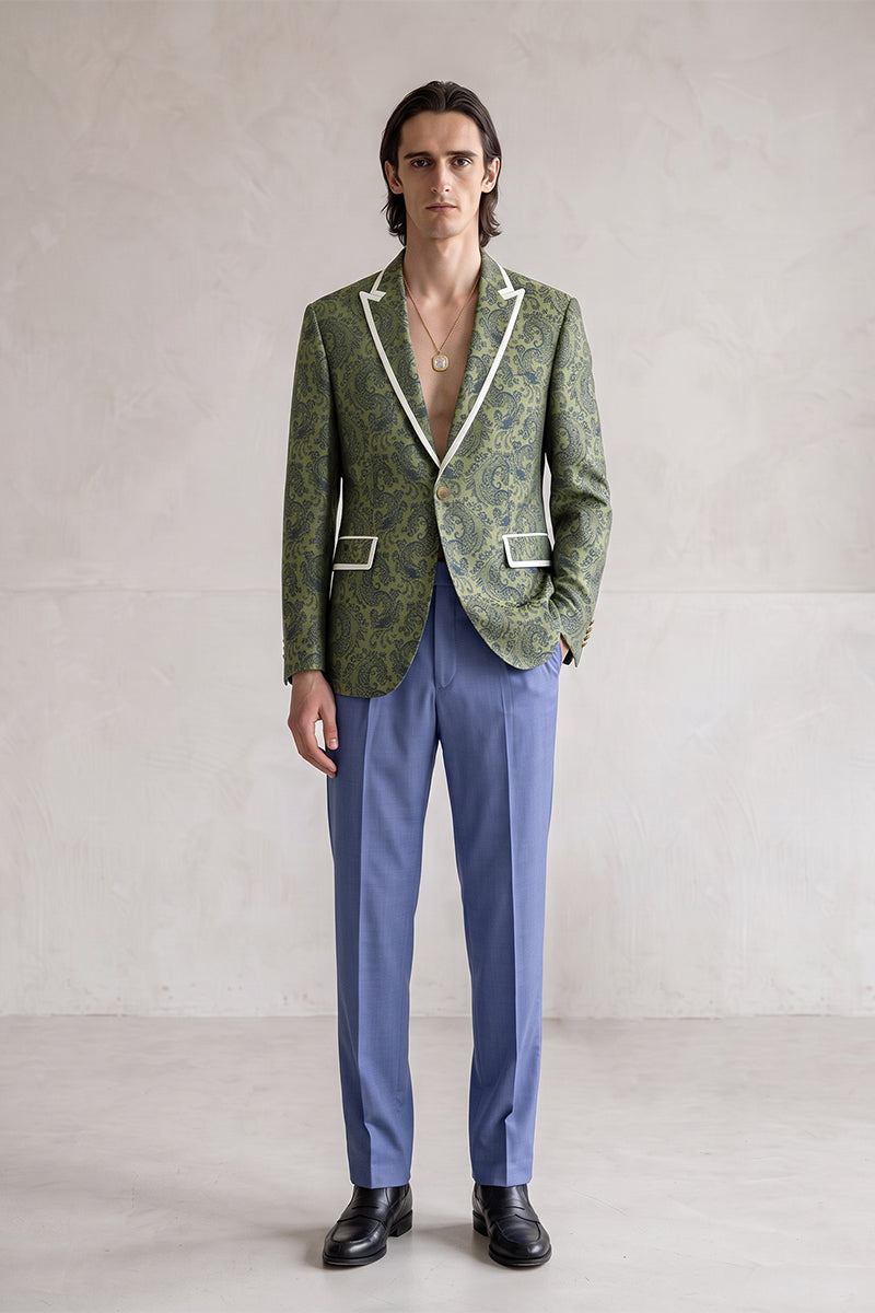 Olive Green 82% Jacquard Suits