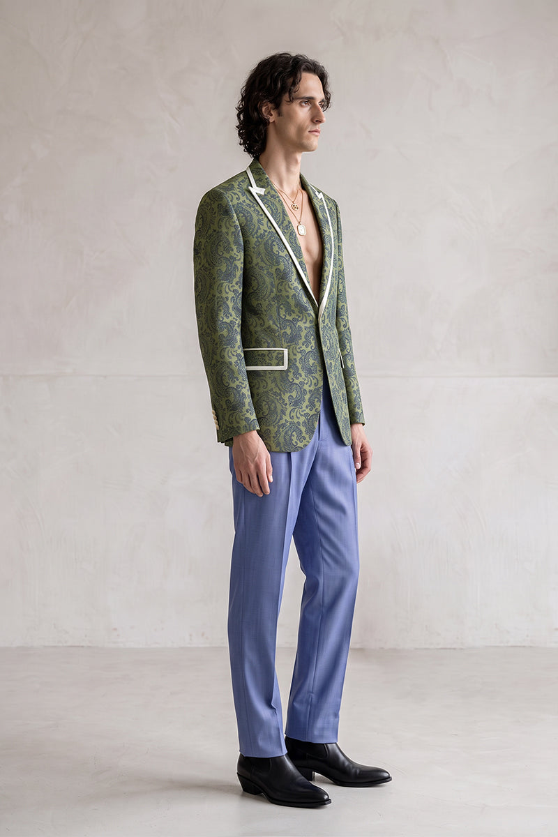 Olive Green 82% Jacquard Suits