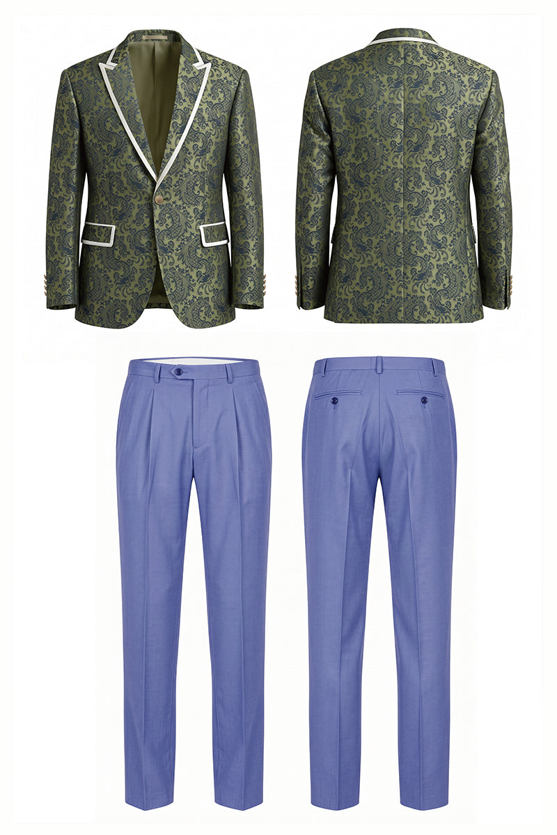 Olive Green 82% Jacquard Suits