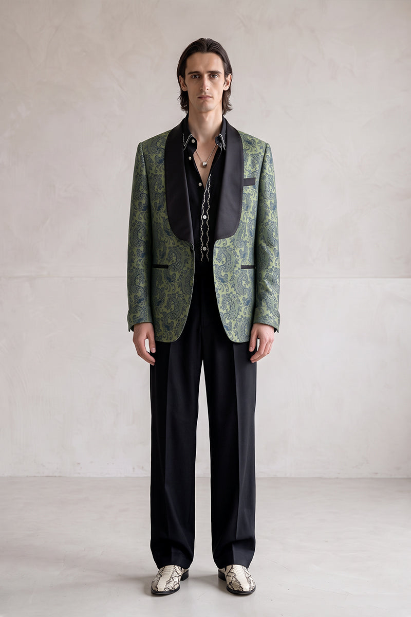Olive Green 82% Jacquard Suits