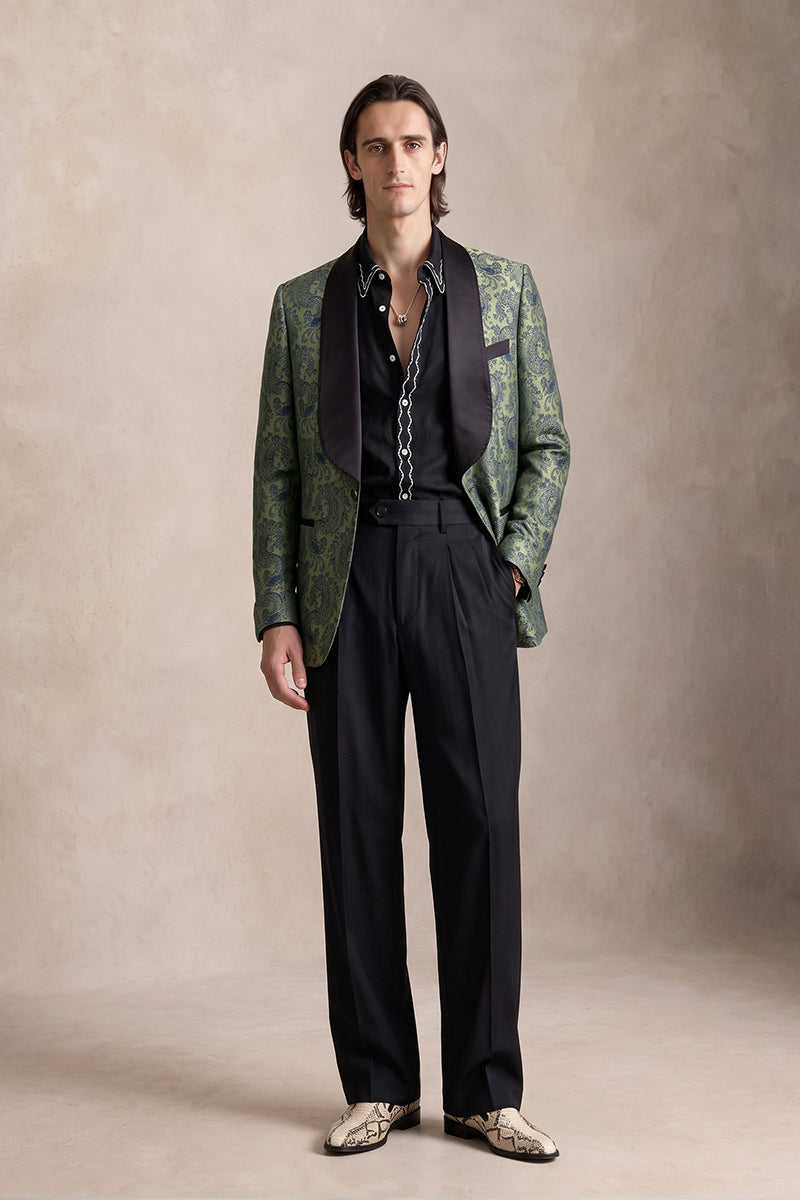 Olive Green 82% Jacquard Suits
