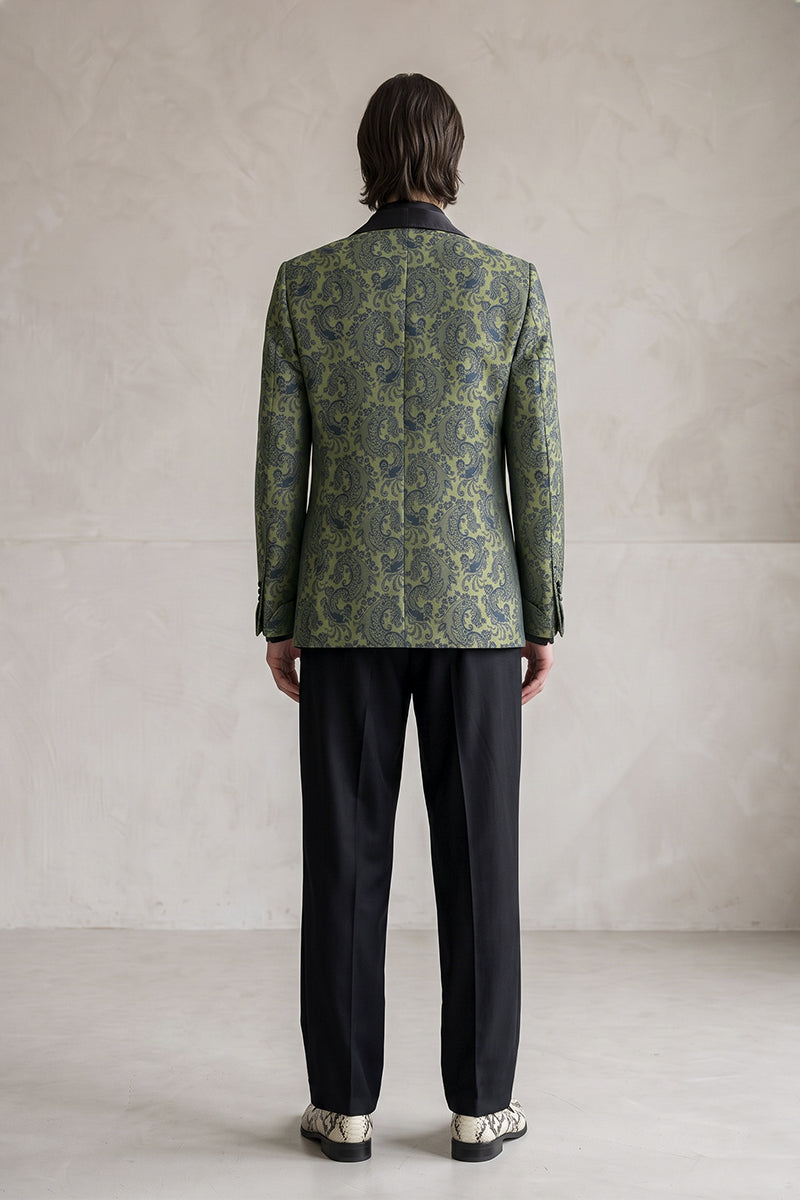 Olive Green 82% Jacquard Suits
