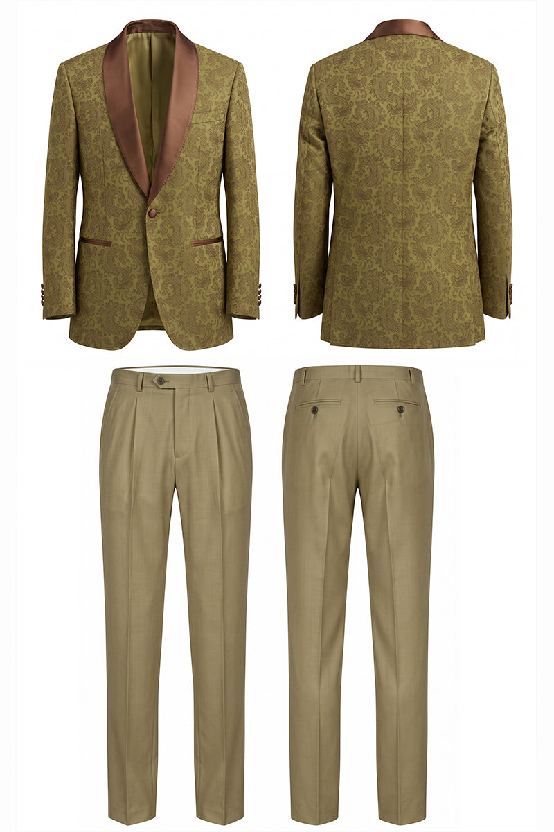 Olive 82% Jacquard Suits