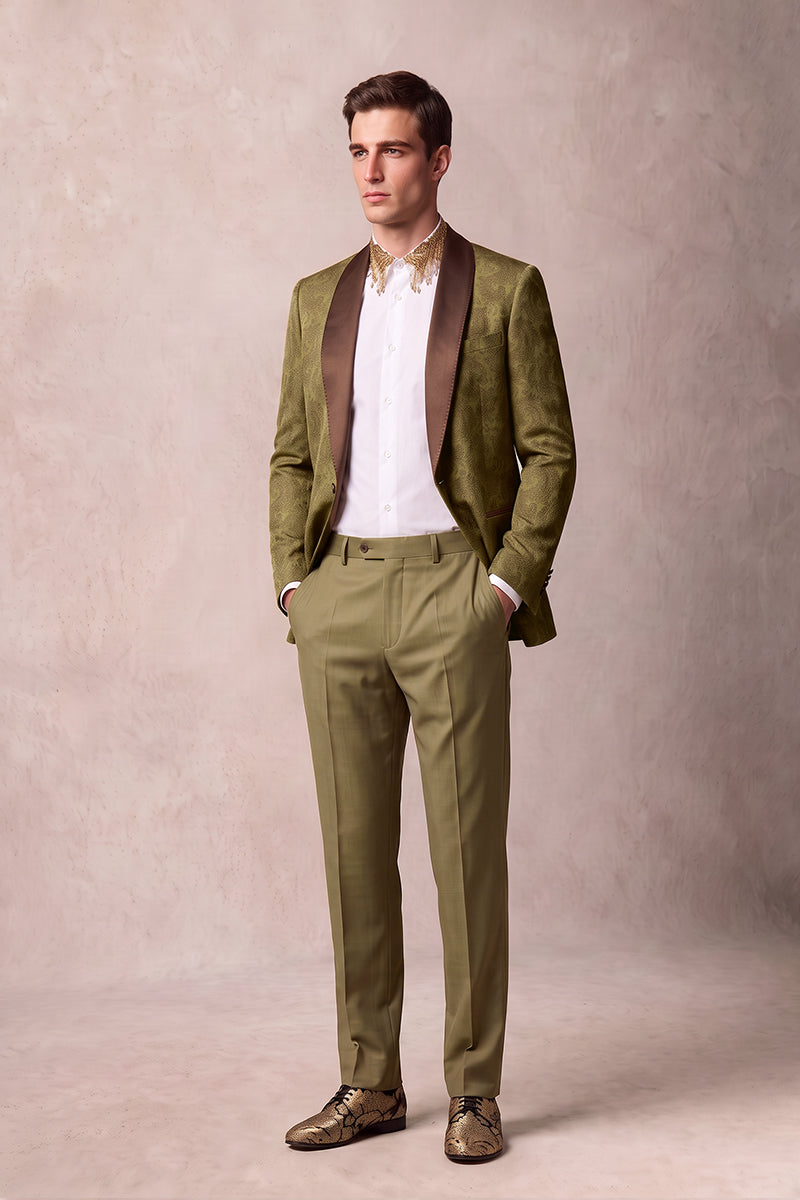 Olive 82% Jacquard Suits
