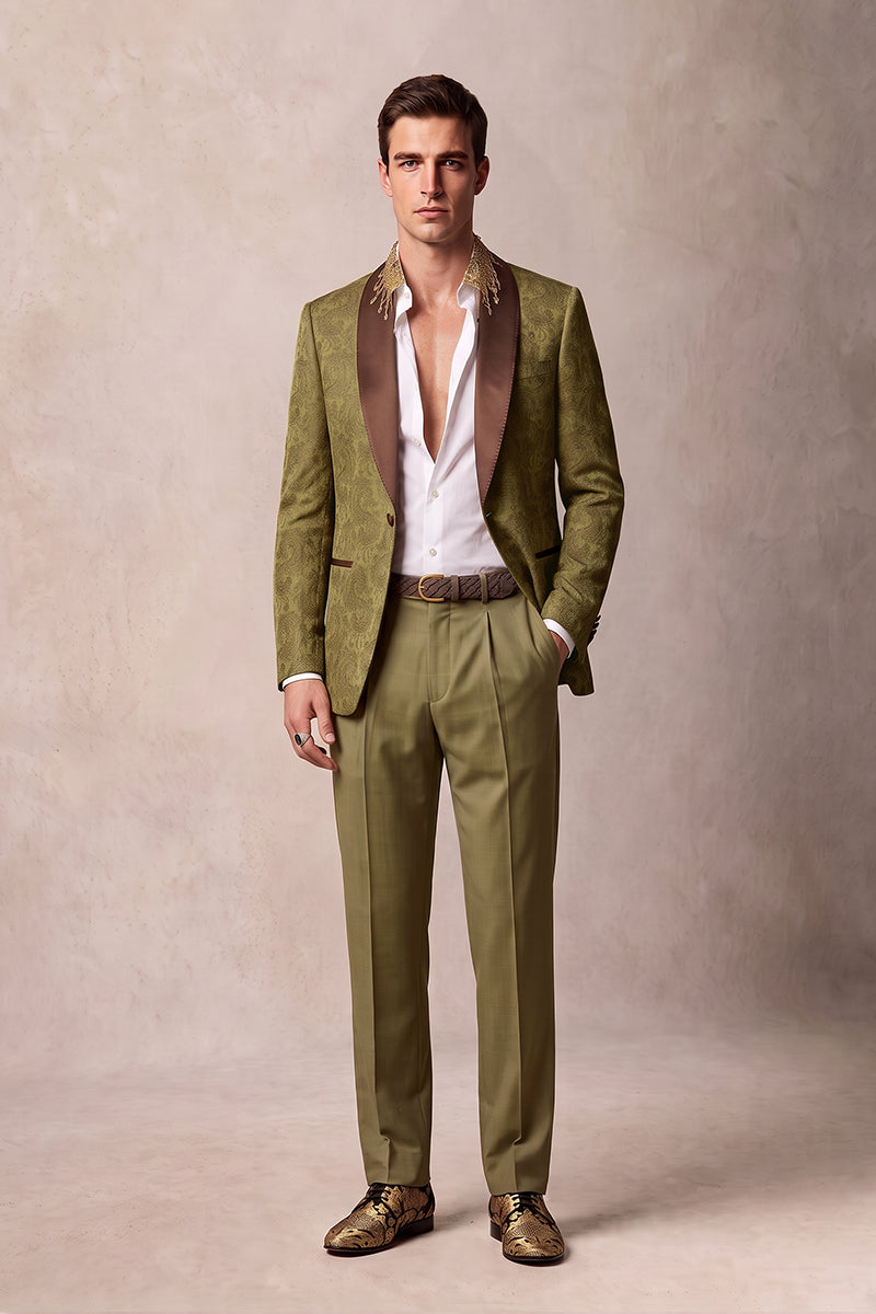 Olive 82% Jacquard Suits