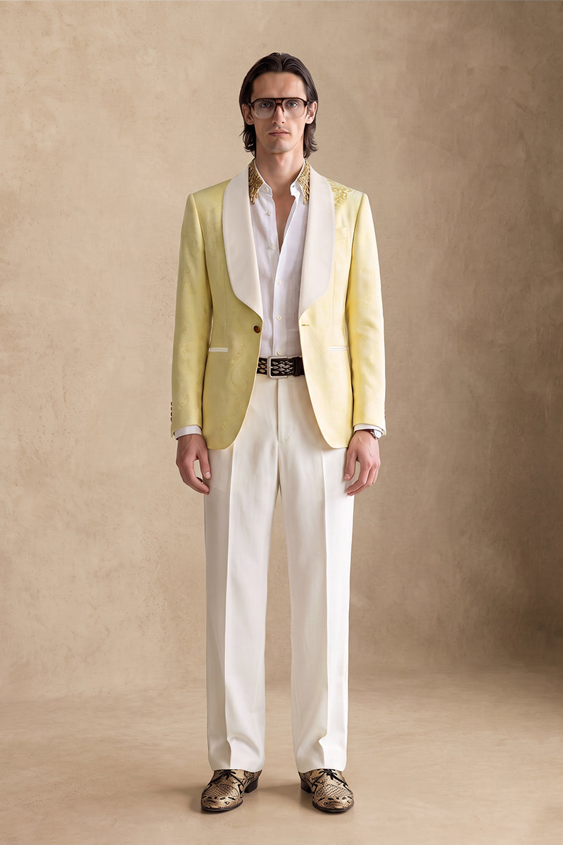 Pale Yellow 82% Jacquard Suits