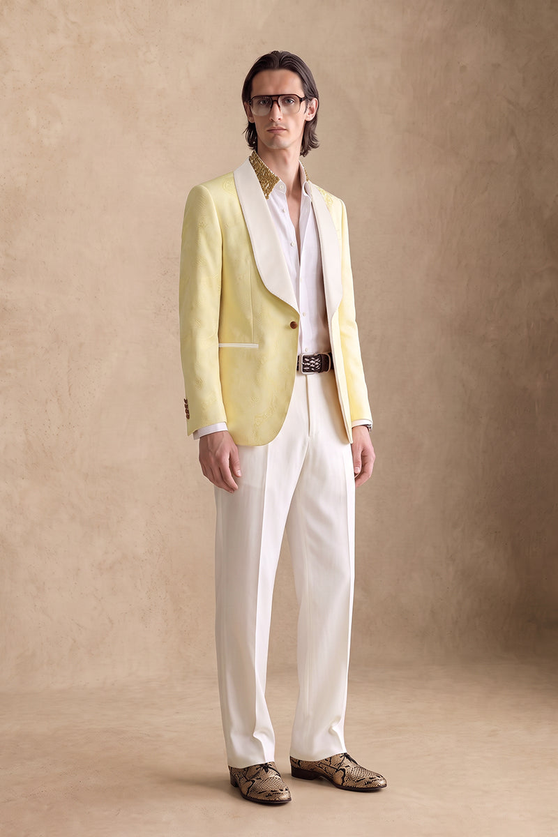 Pale Yellow 82% Jacquard Suits