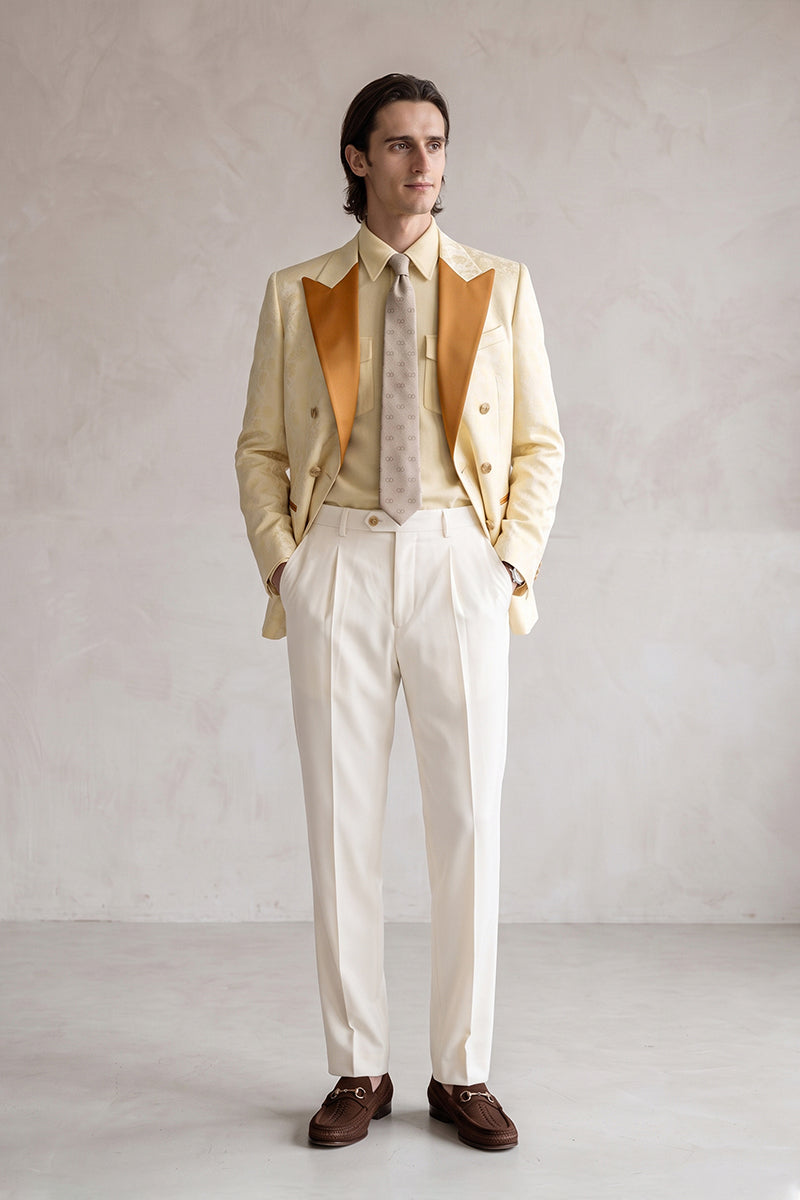 Pale Yellow 82% Jacquard Suits