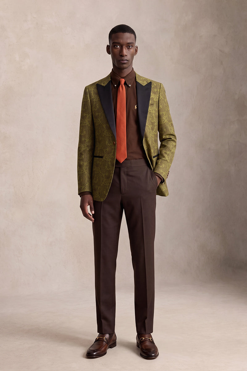 Olive Green 82% Jacquard Blazers