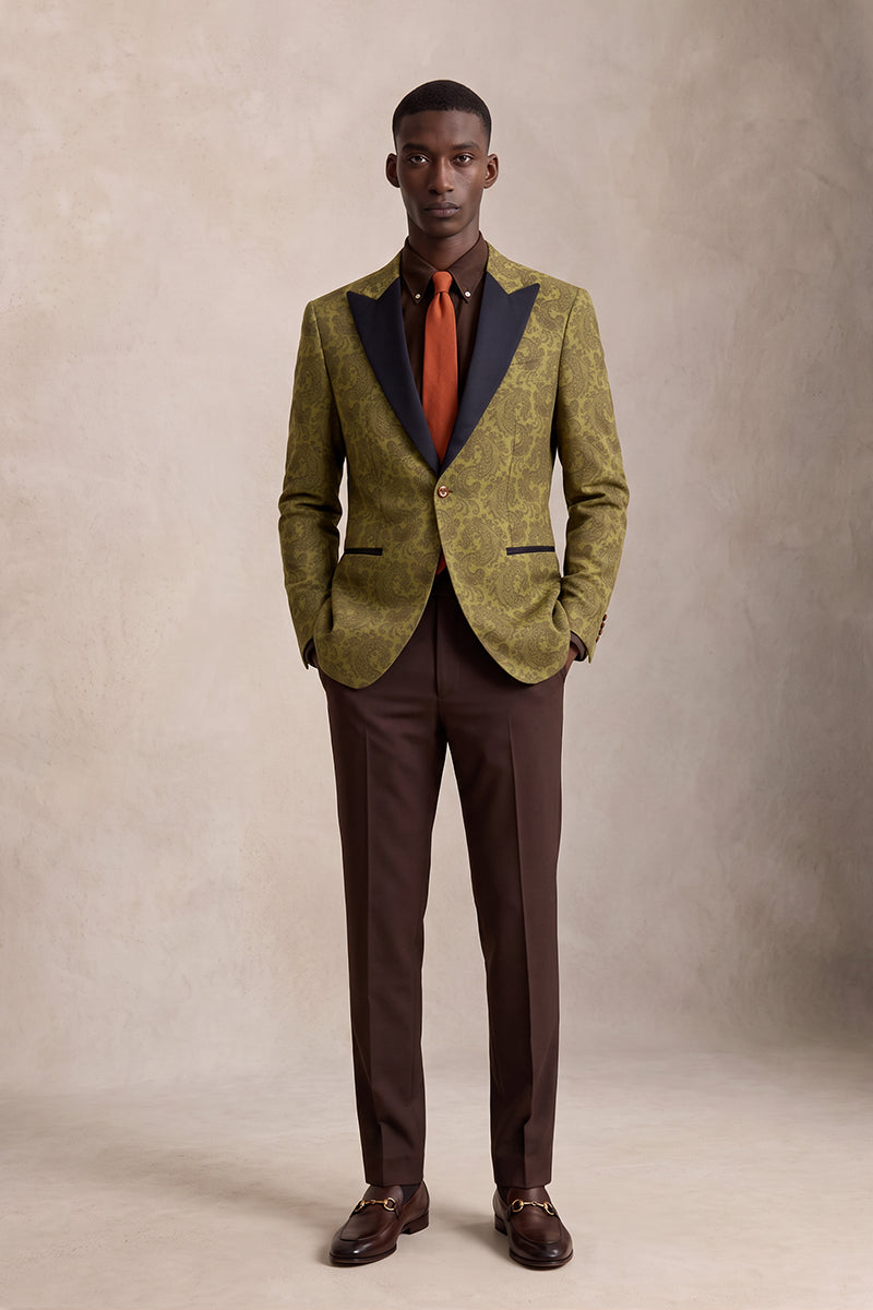 Olive Green 82% Jacquard Blazers