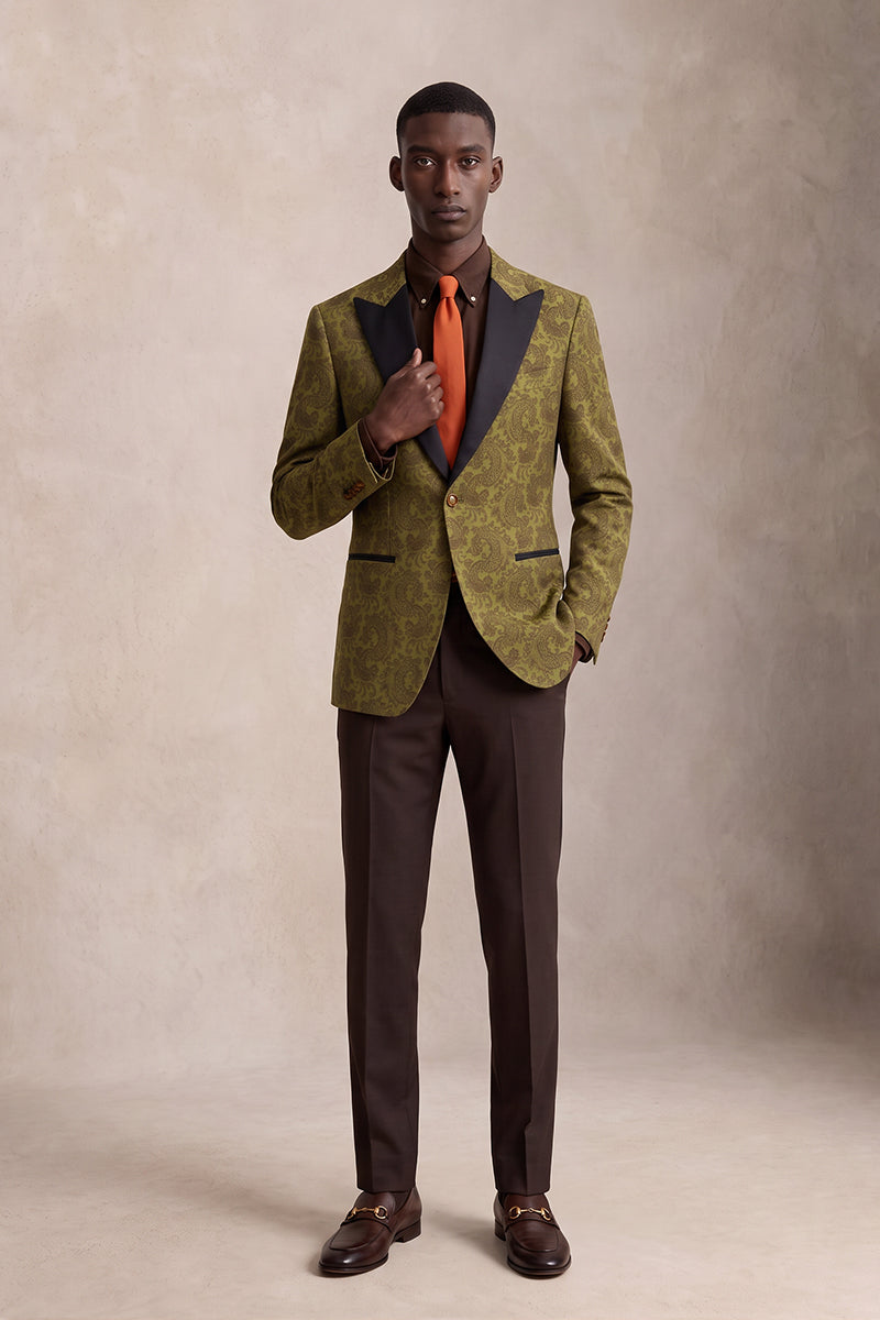 Olive Green 82% Jacquard Blazers