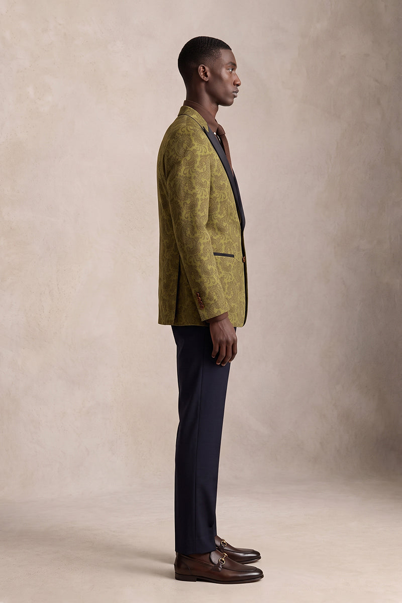 Olive Green 82% Jacquard Blazers
