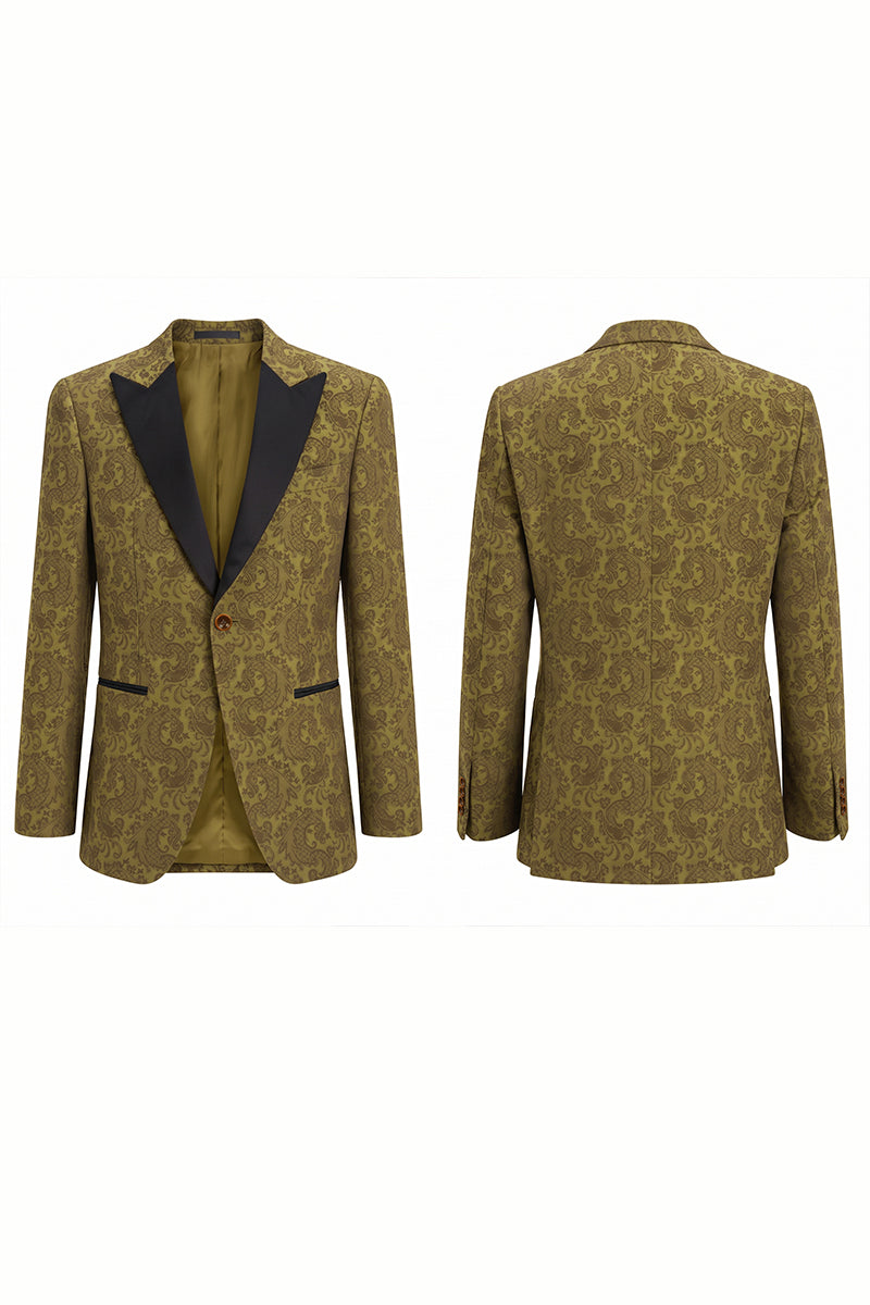 Olive Green 82% Jacquard Blazers