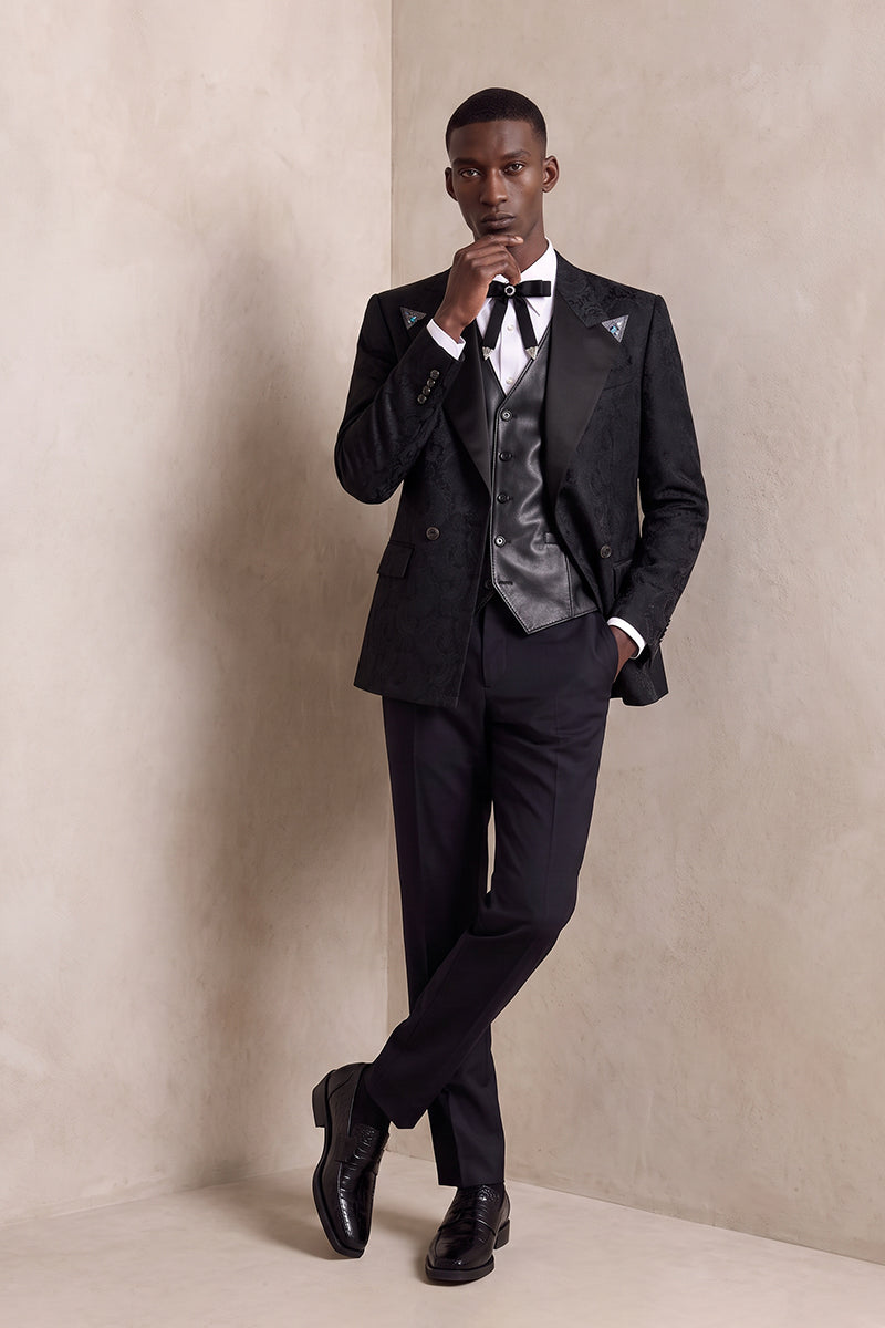 Black 82% Jacquard Blazers