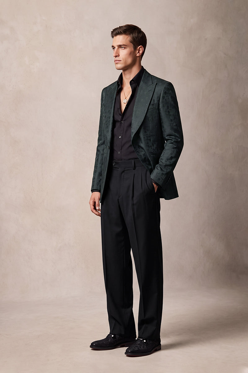Dark Green 82% Jacquard Suits