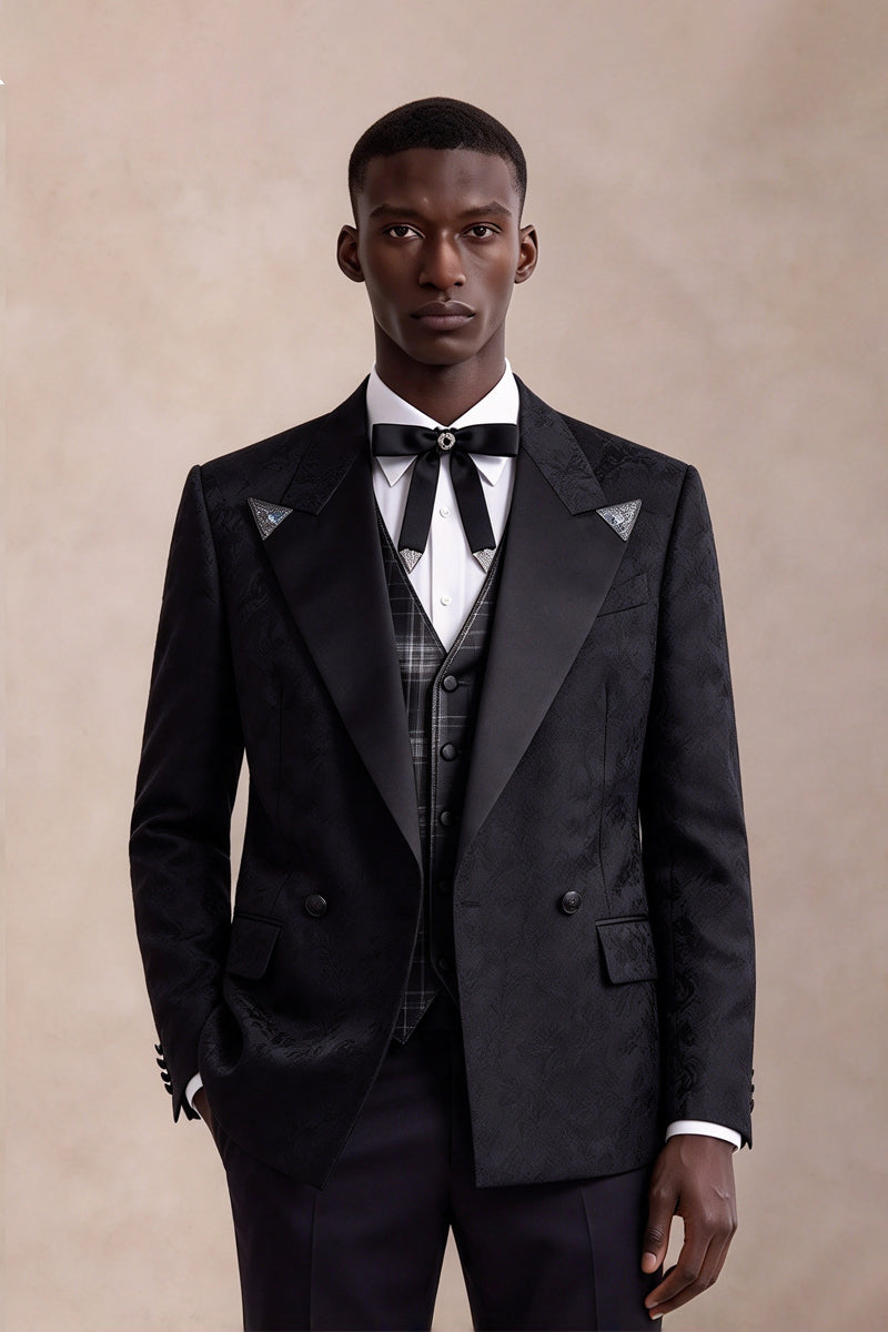 Black 82% Jacquard Blazers