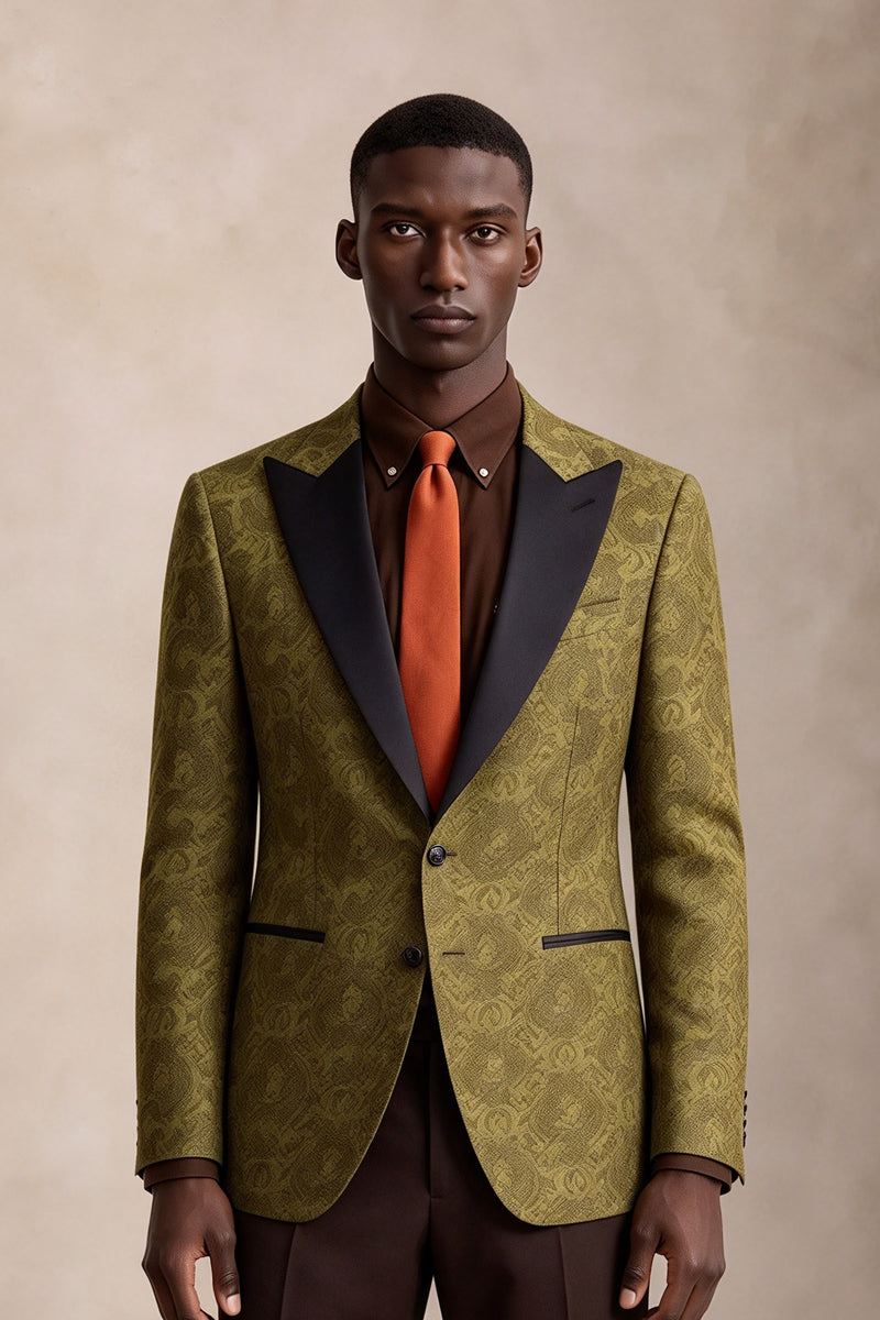 Olive Green 82% Jacquard Blazers